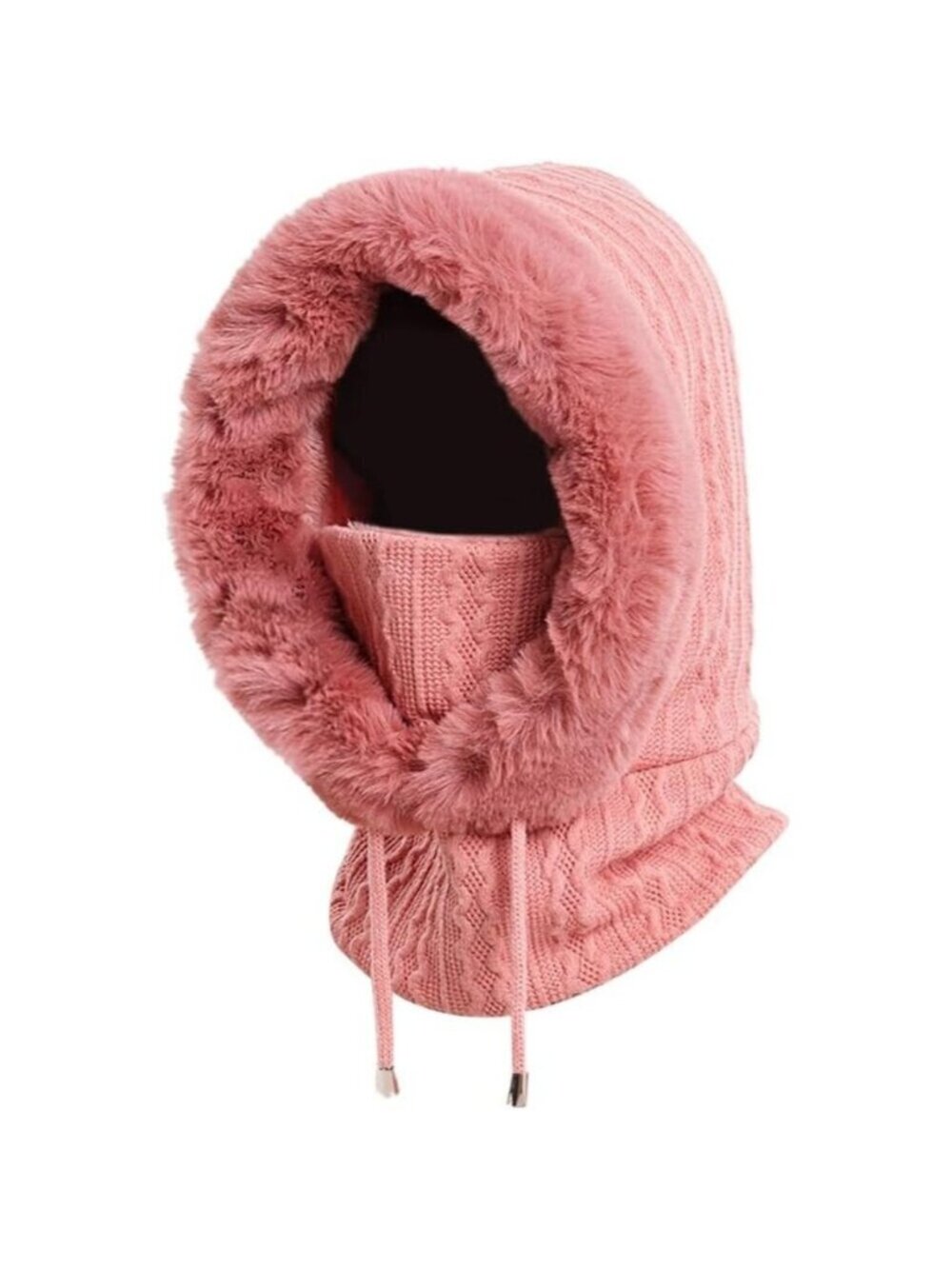 Women Skin Pink Polyester Warm Thick Fluff Beanie Neck Face Winter Balaclava